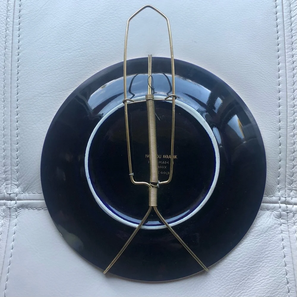 Vintage Neofitou 24K Gold Hand Made in Greece Keramik Decorative Plate Blue